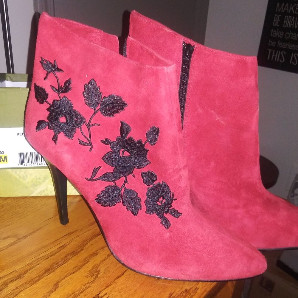 Women's Red and Black Suede Boots